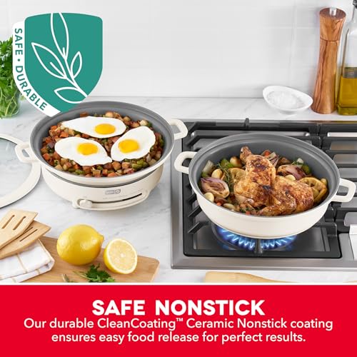 Dash Stacks Stacking Cookware Set with Electric Burner - Features CleanCoating™ Ceramic Nonstick Coating - Versatile, Nestable Pieces - Convenient Storage - Cream, 8-Piece