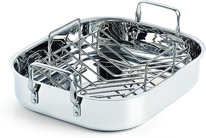Cooks Standard Stainless Steel Roasting Pan with Rack, Edge 17-Inch x 14-Inch, Large Oven Roaster Pan for Baking Turkey, Chicken, and Veggies，Dishwasher safe