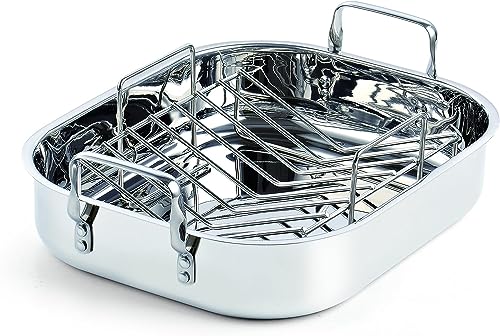 Cooks Standard Stainless Steel Roasting Pan with Rack, Edge 17-Inch x 14-Inch, Large Oven Roaster Pan for Baking Turkey, Chicken, and Veggies，Dishwasher safe