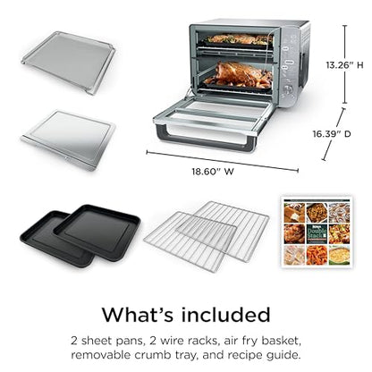 Ninja Air Fryer & Toaster Oven Combo with Thermometer | Double Stack XL | 12-in-1 | Smart Finish & DualZone Technology Cook 2 Meals at Once | Air Fry, Bake, Broil, Reheat | Stainless Steel | DCT651