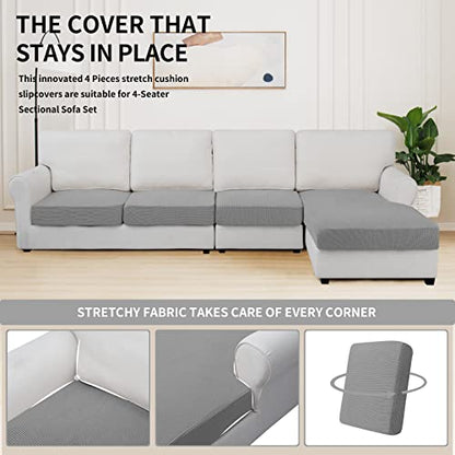 Easy-Going Stretch 4 Pieces Couch Cushion Covers for Sectional Sofa L Shape