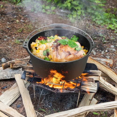 LIFERUN Dutch Oven Pot with Lid, 13.2 Quart Cast Iron Dutch oven, with Lid Lifter Handle & Stand and Dual Function Griddle for Home Cooking BBQ Baking, black