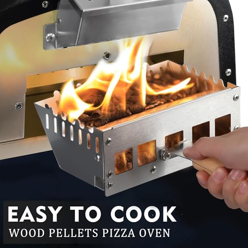 PIZZELLO Outdoor Pizza Oven 16" Wood Fired Pellet Pizza Ovens for Outside Stainless Steel Pizza Oven for Backyard w/Carry Bag, Pizza Stone, Pizza Cutter, Pizza Peel, Pizzello Forte 16, Black
