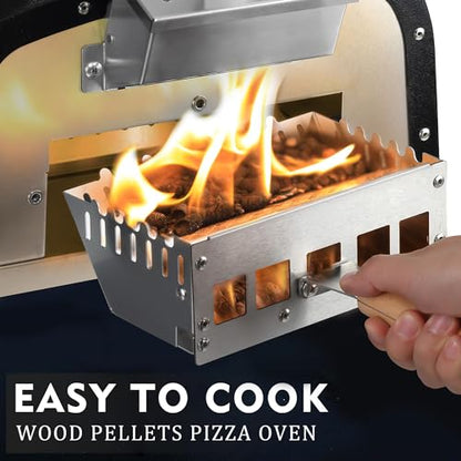 PIZZELLO Outdoor Pizza Oven 16" Wood Fired Pellet Pizza Ovens for Outside Stainless Steel Pizza Oven for Backyard w/Carry Bag, Pizza Stone, Pizza Cutter, Pizza Peel, Pizzello Forte 16, Black
