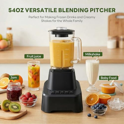 OLIXIS Professional Kitchen Blender, 850 Peak Watts Full-Size Multi Function Blender, 54oz Glass Jar, 4 Speed Pulse Mode, Ice & Frozen Fruit Processing