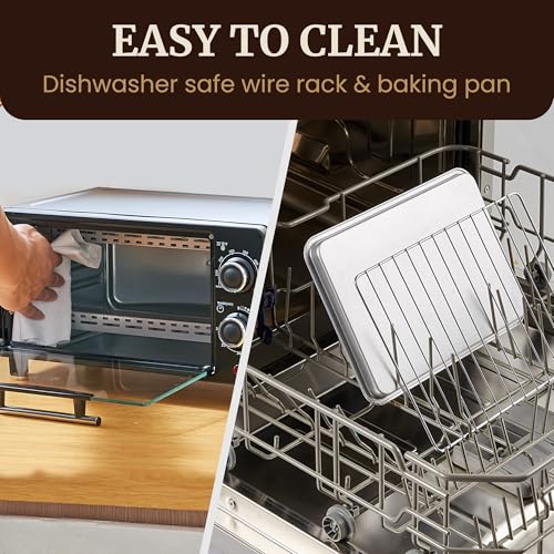 Elite Gourmet ETO490 9L/4 Slice Countertop Toaster Oven with 30-Minute Timer, Adjustable Temperature Control, Includes Baking Pan and Wire Rack, Bake, Broil, Toast, Black