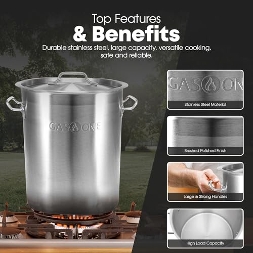 GasOne Stainless Steel Stockpot – 20qt Stock Pot with Lid and Capsule Tri-Ply Bottom – Heavy-Duty Cooking Pot for Beer Brewing, Soup, Seafood Boil – Reinforced Rim Stainless Steel Soup Pot