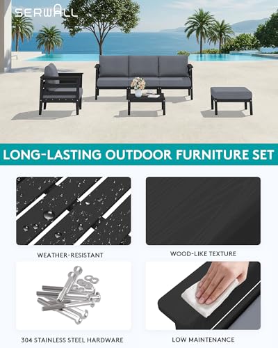 SERWALL HDPE Patio Furniture Set, 6 Pieces Outdoor Sectional Sofa Set
