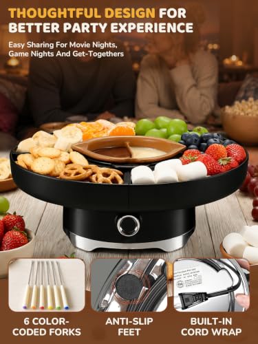 LUSHYUM Electric Chocolate Fondue Pot Set, 4-Cup Chocolate, Rotating Tray