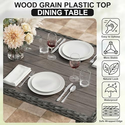 7 Pieces Patio Furniture Set, Patio Sectional with Dining Table & Ottoman