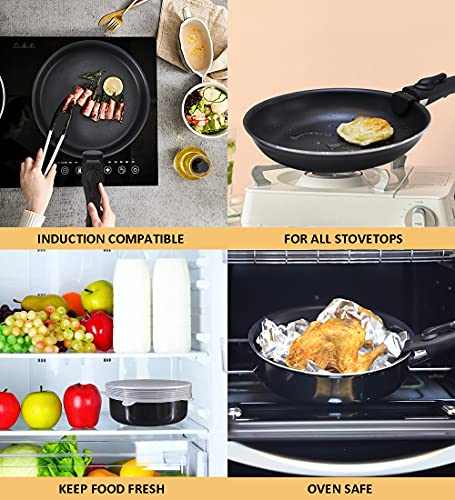 Xeeyaya 16 Pieces Kitchen Removable Handle Cookware Sets, Stackable Pots and Pans Set Nonstick for Induction Gas RVs Camping Space Saving