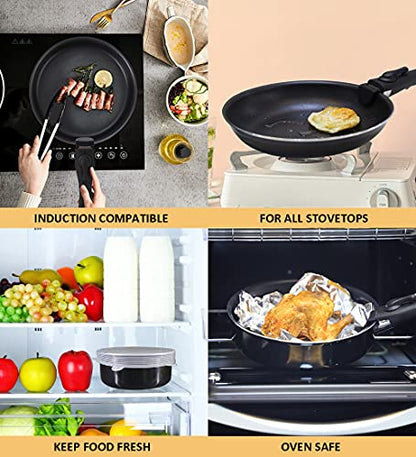 Xeeyaya 16 Pieces Kitchen Removable Handle Cookware Sets, Stackable Pots and Pans Set Nonstick for Induction Gas RVs Camping Space Saving