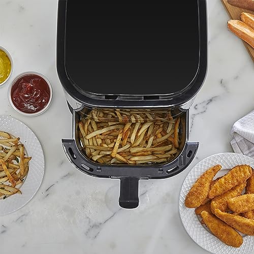 West Bend Compact Air Fryer 5-Quart Capacity with Digital Controls LCD Display and 10 Cooking Presets with Shake Reminder, Nonstick Frying Basket, 1500-Watts, Black