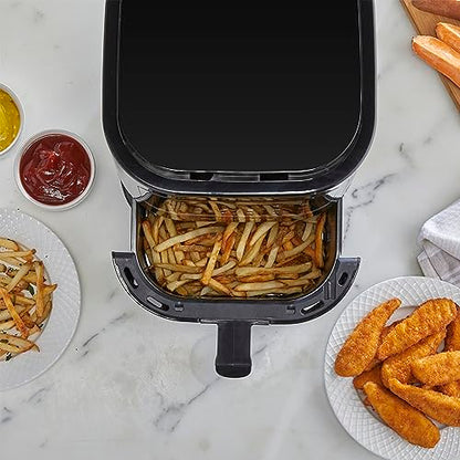 West Bend Compact Air Fryer 5-Quart Capacity with Digital Controls LCD Display and 10 Cooking Presets with Shake Reminder, Nonstick Frying Basket, 1500-Watts, Black