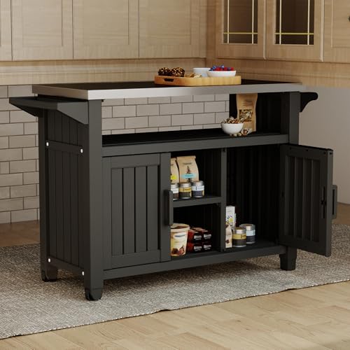 EasyUp Outdoor Storage Cabinet,Patio Storage Table, Bar Table with Wheels,Outdoor Bar Cart for Patio, Poolside and Backyard,Black