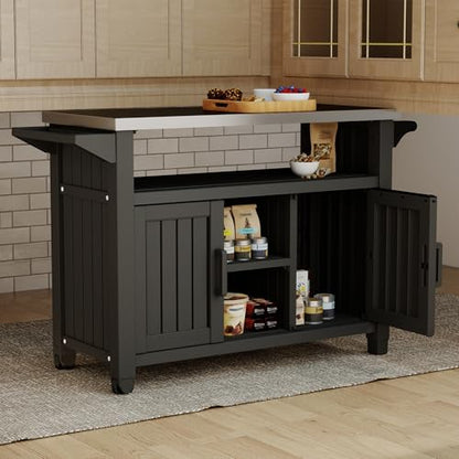 EasyUp Outdoor Storage Cabinet,Patio Storage Table, Bar Table with Wheels,Outdoor Bar Cart for Patio, Poolside and Backyard,Black