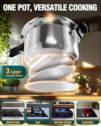WantJoin Pressure Cooker Stainless Steel 6.5 Qt, Commercial Stove Top Pressure Cooker Pot Used for Pressure Foodie or Steaming, Compatible with Gas & Induction Cooker