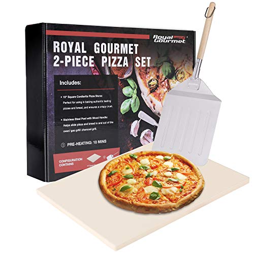 Royal Gourmet KSF1507 2 Piece Pizza Stone Set for Grill and Oven, 15 Inch Rectangular Pizza Stone and Pizza Peel, Baking Accessories