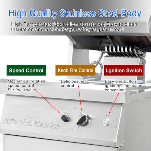 Koalalko Commercial Automatic Cooker with water spray,Automatic 360° Stir Fry Cooker,Automatic Cooking Machine,Drum Type Stir Frying Machine,Auto Cooking Wok Fried Machine (Propane, Floorstanding)