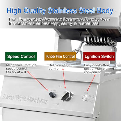 Koalalko Commercial Automatic Cooker with water spray,Automatic 360° Stir Fry Cooker,Automatic Cooking Machine,Drum Type Stir Frying Machine,Auto Cooking Wok Fried Machine (Propane, Floorstanding)