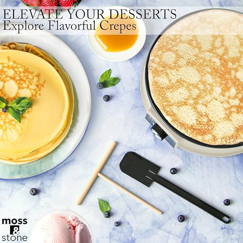Moss & Stone 12” Electric Crepe Maker Machine, Griddle Nonstick Crepe Pan