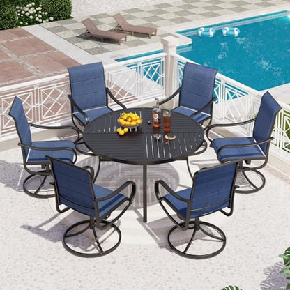 PHI VILLA Round Outdoor Dining Set for 6 with Swivel Chairs, Navy Blue