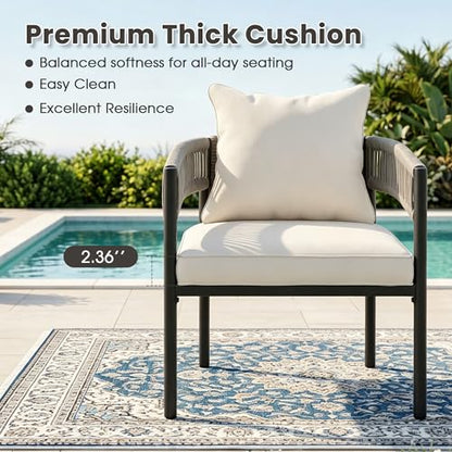 ARKOST 5 Pieces Patio Dining Set, White Cushion Chair & 40.6" Walnut Table