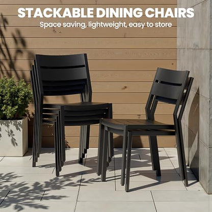 PATIOHIT 11-Piece Aluminum Outdoor Dining Set, 94" Extra Large Rectangular Patio Table and Stackable Armless Chairs Rust Proof Furniture for Family Gatherings BBQs Parties, Black