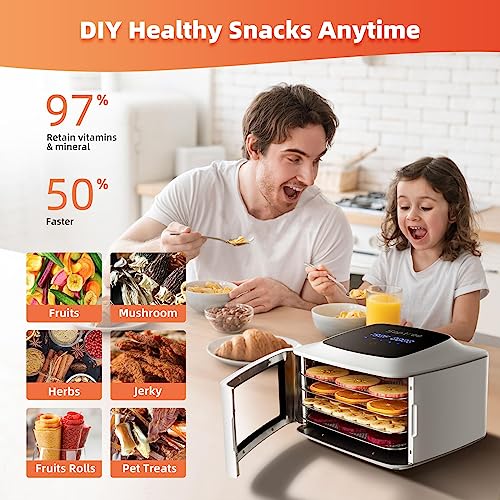 Septree Compact Food Dehydrator, 4 Stainless Steel Trays Fresh Dryer Machine for Jerky Herbs Fruit Veggies Snacks, with Digital Timer | 190F Temperature Control, Great Size for Small Family