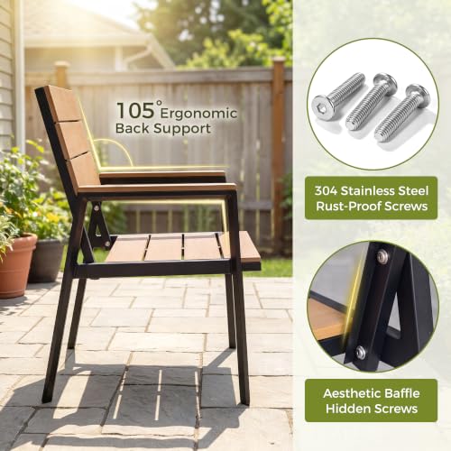 Greesum 5-Piece HDPE Outdoor Dining Set for 4, Faux Wood Table and Chairs