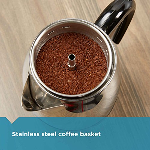 Farberware Electric Coffee Percolator, FCP240, Stainless Steel Basket, Automatic Keep Warm, No-Drip Spout, 4 Cup, Black/Silver