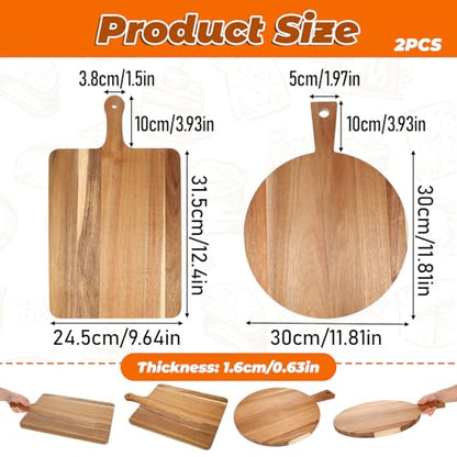 2 Pcs Wood Cutting Board with Handle Decorative Wooden Serving Board Large Chopping Cutting Board Set Charcuterie Board for Cheese Board Meat Bread Chopping Blocks