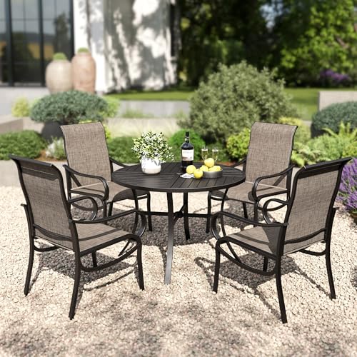 PHI VILLA 5 Pcs Patio Dining Set for 4, Round Metal Table & Mesh Chairs