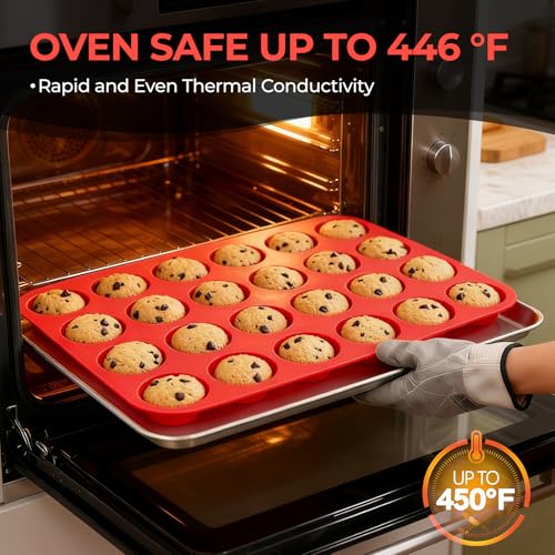 CAKETIME Silicone Muffin Pan Mini 24 Cups Cupcake Pan, Nonstick Food Grade Silicone Mold Baking Pan 1 Pack