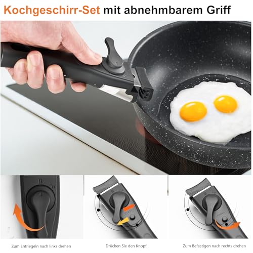 Sweetcrispy 12 pcs Pots and Pans Set, Nonstick Kitchen Induction Cookware Suit with Detachable Handle, Dishwasher Oven Safe, Black