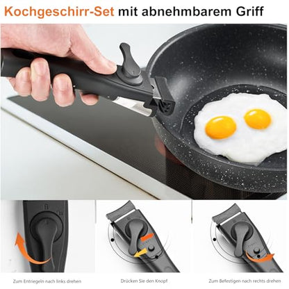 Sweetcrispy 12 pcs Pots and Pans Set, Nonstick Kitchen Induction Cookware Suit with Detachable Handle, Dishwasher Oven Safe, Black