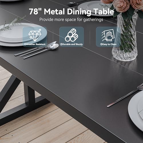 ALAULM 9-Piece Patio Dining Set,Outdoor Metal Dining Set with 8 Swivel Chairs & Rectangle Table with 1.5 Umbrella Hole, Patio Dining Table and Chairs for Backyard, Sand