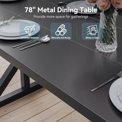 ALAULM 9-Piece Patio Dining Set,Outdoor Metal Dining Set with 8 Swivel Chairs & Rectangle Table with 1.5 Umbrella Hole, Patio Dining Table and Chairs for Backyard, Sand