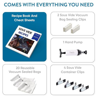 Yedi Infinity Sous Vide Cooker, Powered by Octcision Technology, Deluxe Accessory Kit, Recipes, 1000 Watts