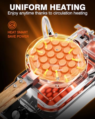 PYY Bubble Waffle Maker - Commercial Egg Puff Waffle Iron Machine, 180° Rotating, Non-stick Coating, 1500W Hong Kong Electric Stainless Steel, 122-482℉, 30 Egg Cones