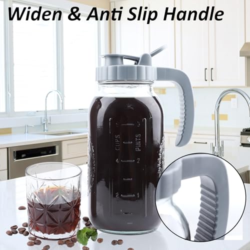 Cold Brew Coffee Maker 64 OZ Mason Jar Cold Brew Pitcher With Infuser 2 Quart Wide Mouth Iced Coffee Maker With Pour Spout Lid And Handle Half Gallon Airtight & Leakproof Pitcher For Fridge