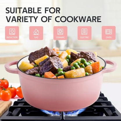 6 Quart Dutch Oven Enameled Cast Iron with Lid - Big Dual Handles - Oven Safe up to 500°F - Classic Round Pot for Versatile Cooking Pink