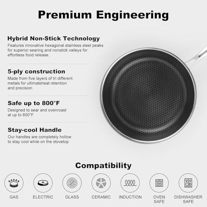 Ranbomer Hybrid Ceramic Non Stick Frying Pan 10 Inch, 5-Ply Stainless Steel Skillet,Stay-Cool Handle,Induction Ready, Compatible with All Cooktops, PFAS-Free, Non-Toxic.(10 Inch)