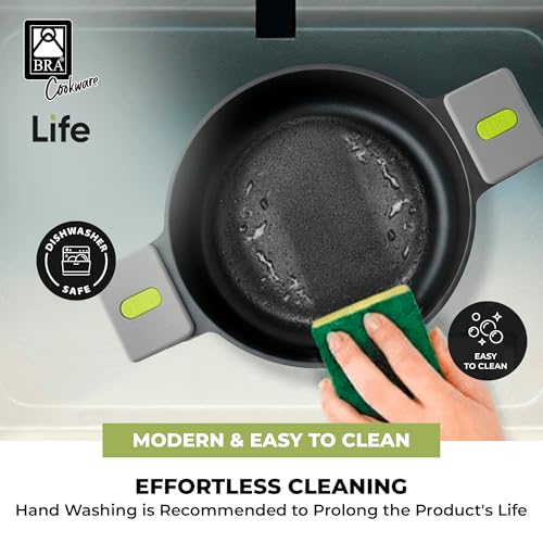 BRA COOKWARE Life Ceramic Nonstick Sauté Pan w/Glass Lid | 11 Inch 2.9 Quart Recycled Aluminum Deep Pan | Dual-Handle Braiser | Ceramic Non-Stick Coating | PFOA Free | All Cooktops & Oven Safe