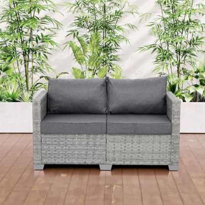 WAROOM Outdoor Patio Loveseat Wicker Small Couch 2-Seater Rattan Sofa Balcony Furniture Deep Seat Porch Seating, Grey Cushion