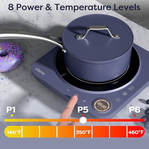 CIARRA CATIH1A-M Portable Induction Cooktop, Slim Single Electric Countertop Burner with Sensor Touch and Digital time, Blue