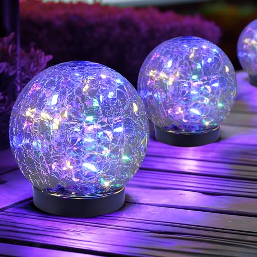 JKIMK Solar Globe Lights Outdoor Waterproof-Solar Balls for Garden-Cracked Glass Ball Lights Outdoor-Solar Orbs for Outside-Decorations for Patio and Yard Lawn Backyard Decor