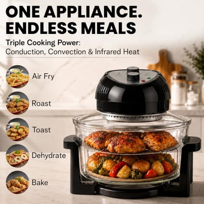 Granitestone 16 Qt Large Glass Air Fryer Non Toxic, Black