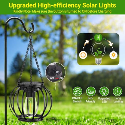 KOOPER Solar Lanterns Outdoor Waterproof, Upgraded Metal Hanging Solar Lights Outdoor Lanterns, Brighter Auto On/Off Outdoor Hanging Lantern for Yard Patio Pathway Porch Garden Decor 2 Pack