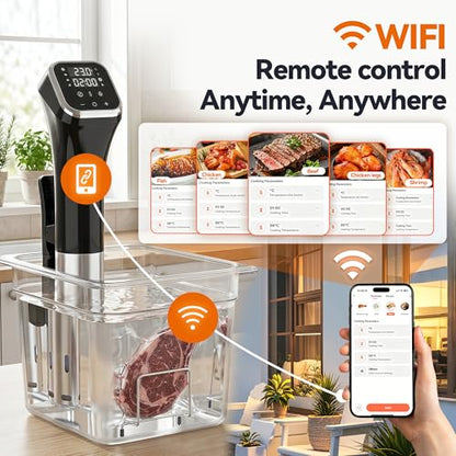 Vinlyto WIFI Sous Vide Cooker Kit, 1100W Sous Vide Machines Immersion Circulator with Vacuum Sealer Machine and Bags, APP Preset Recipes, Accurate Temperature Control, Fast-Heating with Timer